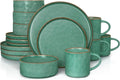 HaWare Dinnerware Sets, 16-Piece Stoneware Plates and Bowls Set, Elegant Ceramic Dish Set for 4, Chip and Scratch Resistant, Microwave and Dishwasher Safe, Reactive Green
