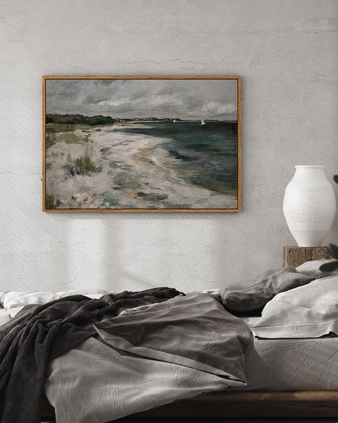 InSimSea Framed Canvas Wall Art, Seaside Landscape Painting Prints, Coastal Wall Art, Modern Farmhouse & Rustic Decor for Living Room & Bedroom, French Country Style, 24"x36"