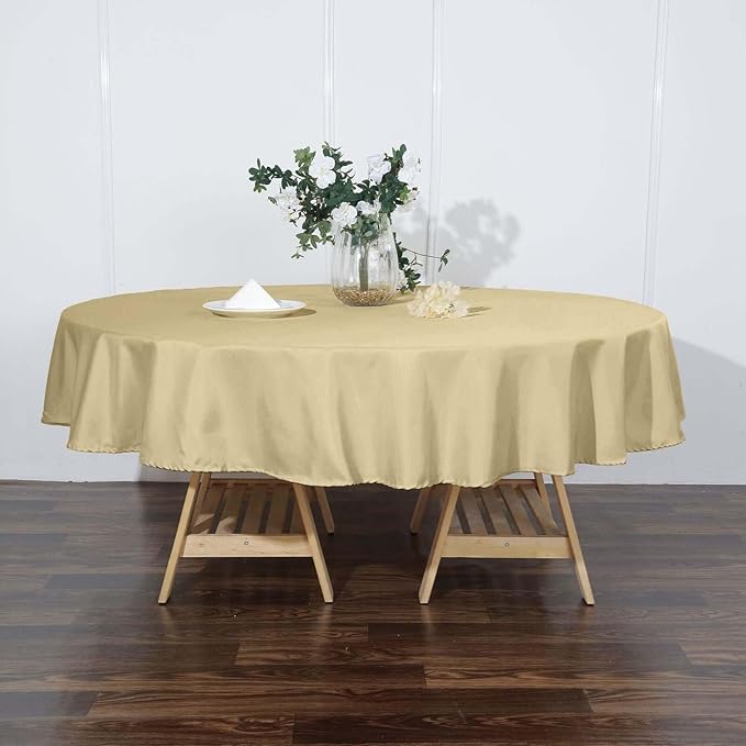 Efavormart Round Tablecloth, 90 Inch Stain & Wrinkle Resistant Washable Table Cloth, Decorative Polyester Fabric Table Cover for Banquet, Wedding, Dining- Champagne