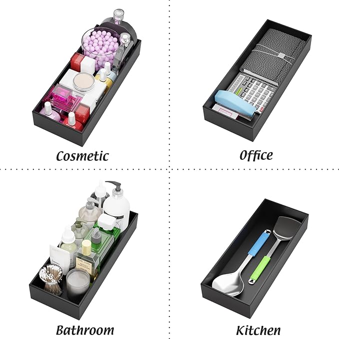 Black Bamboo Drawer Organizer - Silverware&Utensil Holder Organizer for Kitchen Drawers, Multi-Use Drawer Dividers Boxes for Bathroom Counter，Cabinet, Garage, Office Desk, Makeup, Jewelry (15"6"2.5")