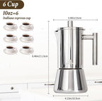 Stovetop Espresso Maker, 6Cup 10 oz Moka Pot, Stainless Steel Cuban and Italian Coffee Maker for Cafetera Cubana, Greca De Cafe Induction Stovetop Compatible, Coffee Gift for Home Travel