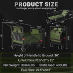 LEVELEVE Heavy Duty Folding Wagon - 2-in-1 Collapsible Cart, 400lb Capacity, All-Terrain Wheels w/Brakes & Side Pockets (Army Green)