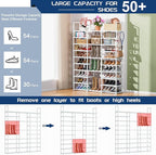 Mavivegue 10 Tiers Shoe Rack, Large Storage Space, 55-60 Pairs, White, Polypropylene