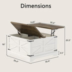 Furnideco 35.5''W Square Coffee Table Farmhouse Lift top Coffee Table with Large Hidden Storage, Wood Center Table for Living Room, Home Office, Brown Top