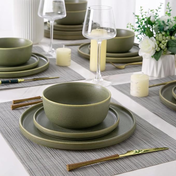 AmorArc Stoneware Dinnerware Sets for 8,Reactive Ceramic Plates and Bowls Set,Highly Chip and Crack Resistant | Dishwasher & Microwave Safe | Round Dishes Set Service for 8 (24pc)