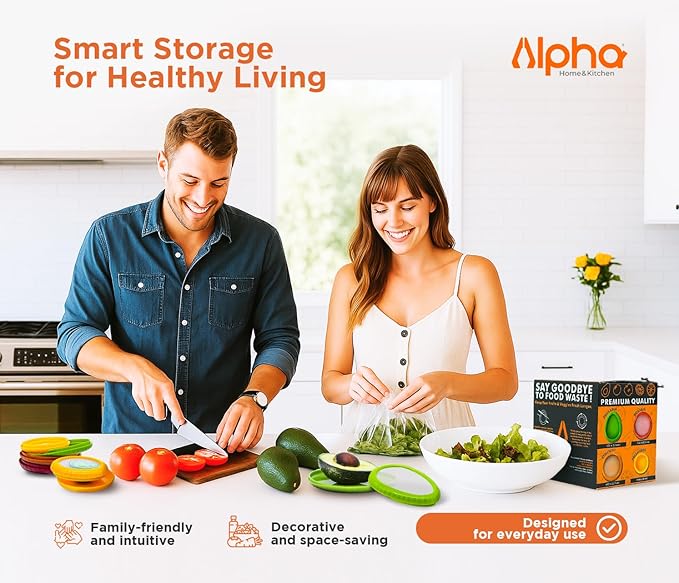 Avocado Saver & Onion Storage –Set of 4 BPA Free Silicone Food Storage Containers – Reusable Fruit and Veggie Savers, Fresh Pods for Food – Perfect for Tomato Holder, Garlic, Lemon & More