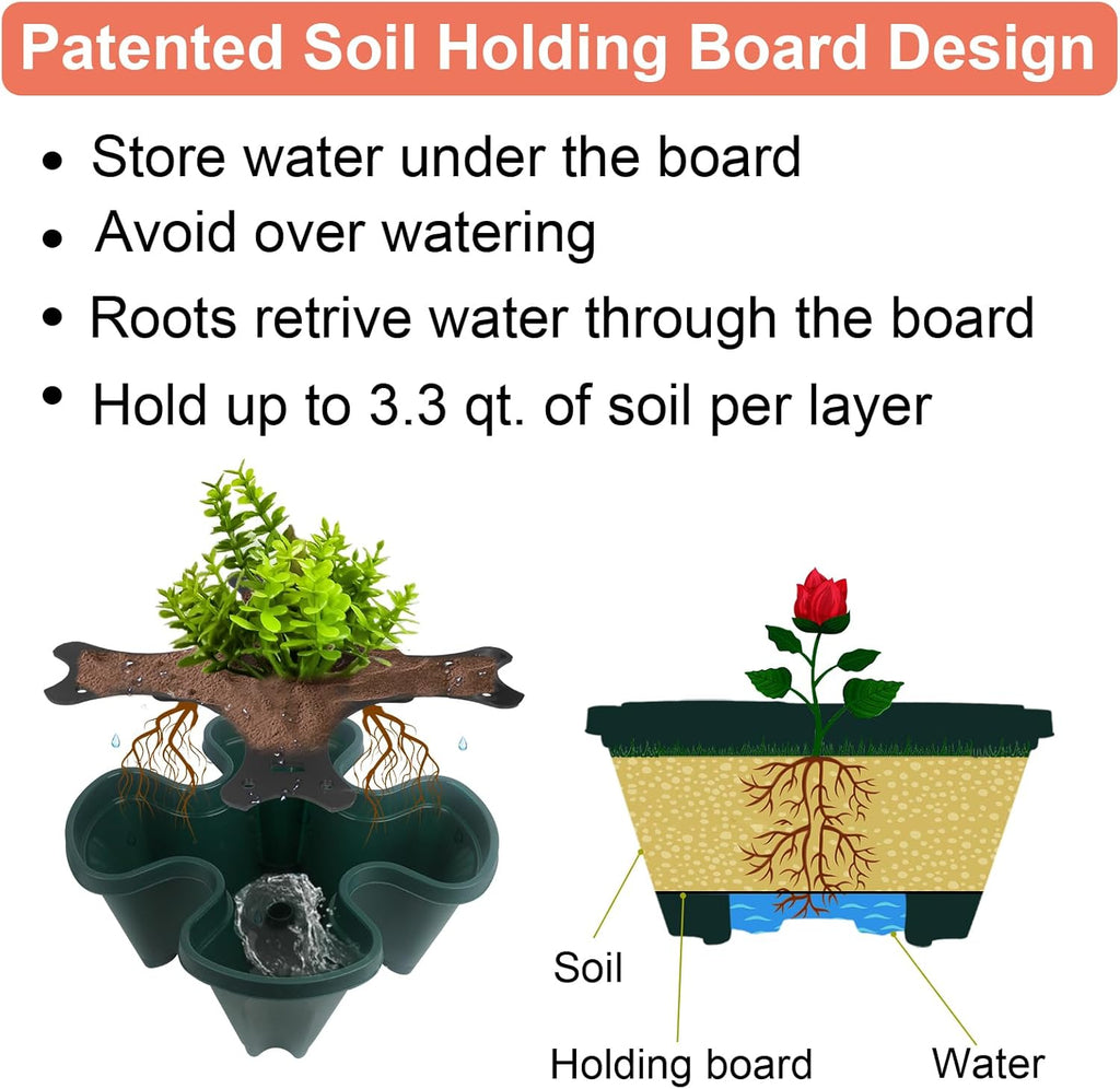 Vertical Planter, 7 Tier Stackable Strawberry Planter with Garden Tool Set, Movable Indoor/Outdoor Garden Herb Pot for Growing Vegetables and Succulents, Green