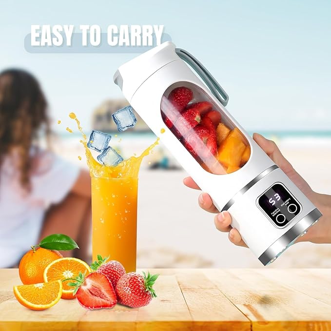 Cordless Blender - Dual 1500mah Battery & 12 Blades | 3-Speed 450ml Portable Blender| For Smoothies, Juicing, Ice Crushing, Travel, Gym