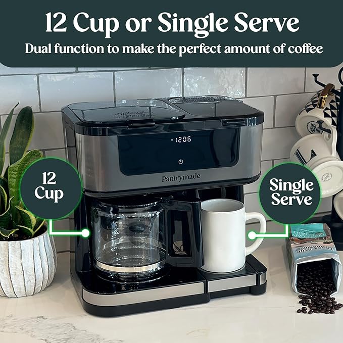 Deluxe 12-Cup Coffee Maker & Single Serve Brewer – Programmable, K-Cup Compatible, Adjustable Brew Size, Glass Carafe, Auto Shut-Off - Ideal for Home or Office