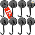 DIYMAG Black Magnetic Hooks, 80LBS Strong Magnetic Hooks Heavy Duty, Strong Magnet Hooks with Metal Hanger for Hanging Refrigerator Home Kitchen Office, 8Pack