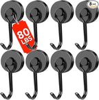DIYMAG Black Magnetic Hooks, 80LBS Strong Magnetic Hooks Heavy Duty, Strong Magnet Hooks with Metal Hanger for Hanging Refrigerator Home Kitchen Office, 8Pack
