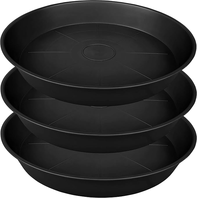 3 Pack of 25 26 inch Plant Saucer (22.7 Inch Base), 4.2" Depth, Large Deep Heavy Duty Plastic Flower Planter Water Trays for Indoors Outdoor, Plant Potted Bowl, Plant Drip Trays (26", Black)