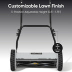 16" Push Reel Lawn Mower – Manual 5-Blade Hand Mower with Adjustable 3-Position Cutting Height (0.5"–1.75") – Lightweight, Eco-Friendly, Steel Blades – 2-Year Warranty
