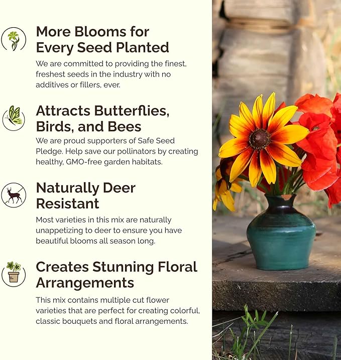 Eden Brothers South Dakota Wildflower Mixed Seeds for Planting, 1 oz, 30,000+ Seeds with Sweet Alyssum, Toadflax | Attracts Pollinators, Plant in Spring or Fall, Zones