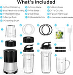 Consciot CB08 16-Piece Blender & Grinder Combo for Kitchen and Personal Size, Blend Shakes and Smoothies, Frozen Drinks, Baby Food, Spreads & More, 4 BPA-Free Portable To-Go Cups, 900 Peak Watts