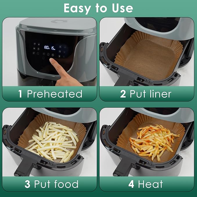 Air Fryer Paper Liners, 200pcs Air Fryer Liners Disposable, 8" Square Baking Liner for 5-8 qt Airfryer Basket, Non-stick and Oil Proof Parchment Paper for Oven, Pans & Baking