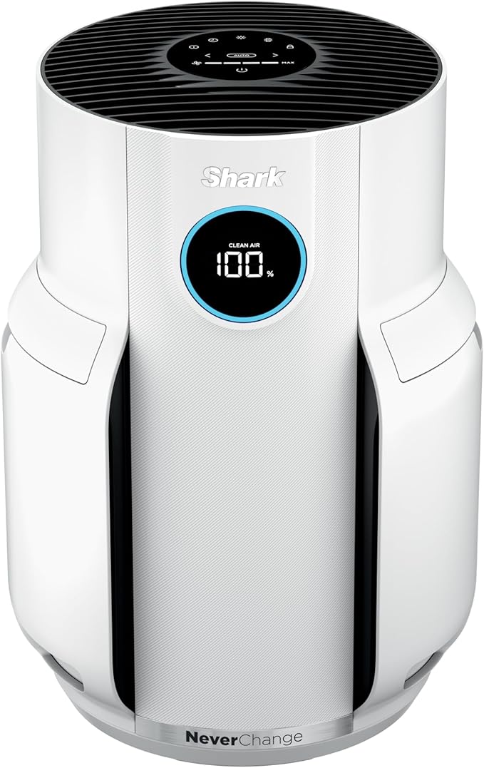 Shark Air Purifier for Home, NeverChange, for Large Room, Bedroom, Home Office, HEPA-Exceeding Filter, Captures Pollutants, Pet Dander, Dust, Odor, Smoke, and More, HP153, White