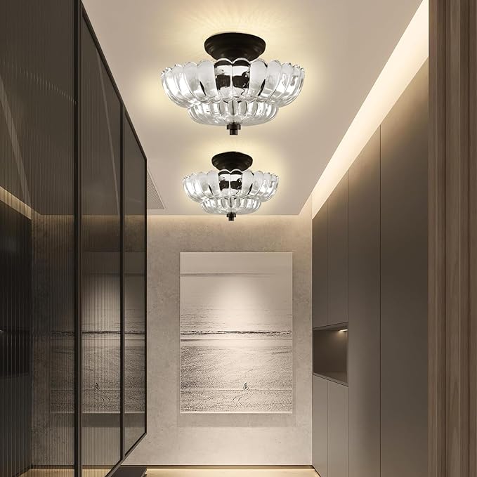 Ceiling Lights Semi Flush Mount Ceiling Light, Modern Black Ceiling Light with White Glass,Ceiling Lights Fixture Suitable for Bedroom Dining Room Kitchen Living Room(Excluding Free Bulbs)