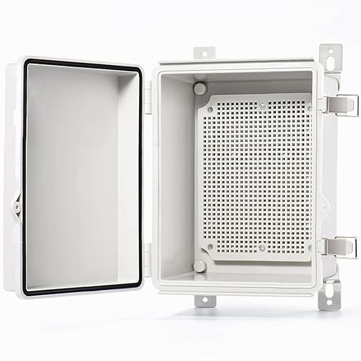 QILIPSU Waterproof Junction Box IP67 Outdoor Plastic Electrical Project Enclosure Weatherproof with Mounting Plate, Wall Brackets, Hinged Grey Cover 8.6"x6.7"x4.3"