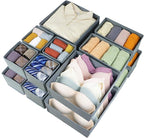 16 Pcs Drawer Organizer,Fabric Closet Organizer and Storage Baskets,Foldable Drawer Divider for Clothing,Sock,Ties,Underwear Drawer Organizers,Cabinet Storage Boxes (Gray)