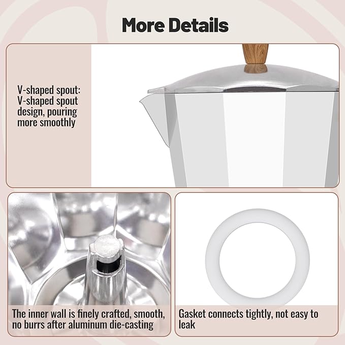 9 Cup Aluminum Moka Pot Classic Stovetop Espresso Coffee Maker 450ml 15oz Coffeemaker Percolator Mocha Express Preferred Cafe Makers for Italian and Cuban Café Brewing White