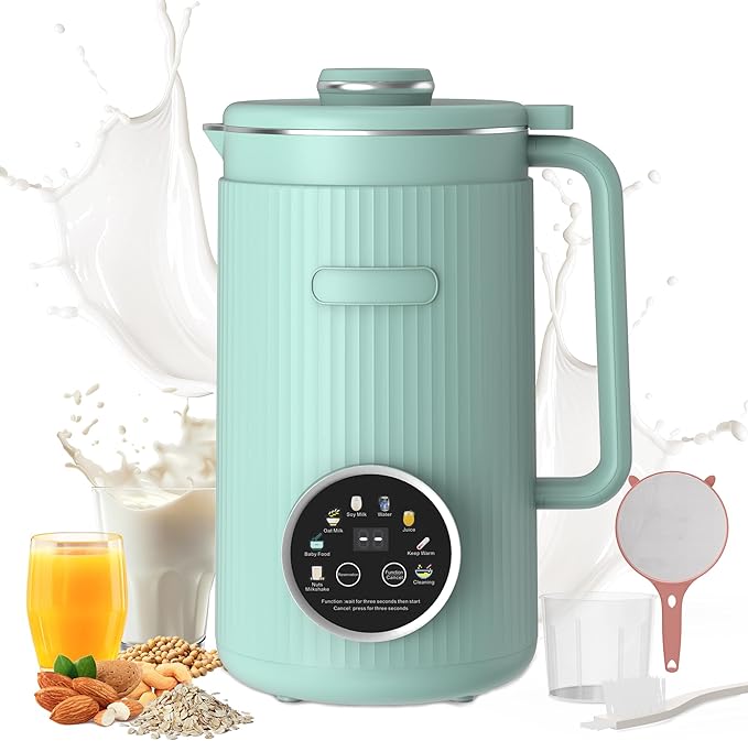 Nut Milk Maker Machine - 8 in 1 Soy Milk Maker Machine 35oz with Self-Cleaning, 18H Delay Start & 4H Keep Warm, Automatic Plant-Based Milk Blender for Almond, Oat, Coconut, Soybean - Green