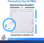 Filter King 25x49x1 Air Filter | 4-PACK | MERV 8 HVAC Pleated A/C Furnace Filters | MADE IN USA | Actual Size: 25 x 49 x .75"