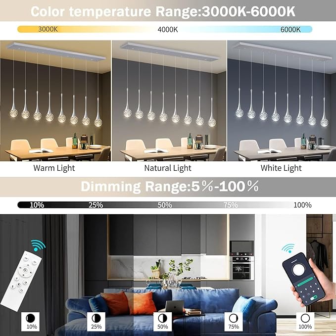 8 Light Modern Glam Crystal Rectangular Chandelier for High Ceiling LED Dimmable Ceiling Pendant Light Kitchen Island Staircase Foyer Enterway Living Room Chandelier Lighting Antique Silver