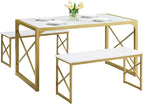 VECELO Kitchen Table with 2 Benches for 4-6,Wood Dining Room Dinette Sets with Metal Frame for Breakfast Nook and Small Space