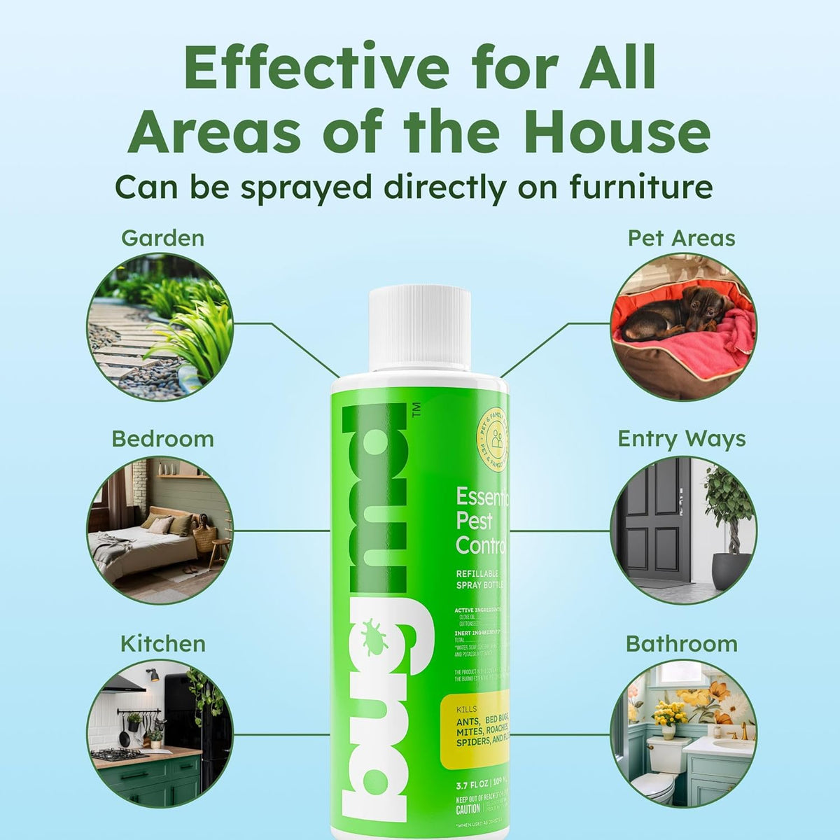 BugMD Ant Killer & Bug Spray Concentrate - Indoor Cockroach and Roach Killer, Spider Spray for Home, Fly and Insect Defense, Essential Oils, Plant-Powered, Eco-Friendly Pest Control - 3.7 Oz