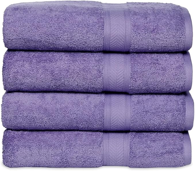 Casa Lino 100% Cotton Hand Towels for Bathroom - Soft, Highly Absorbent & Quick Dry Kitchen Towels - Gym Towel Set - Travel Towel Set - 24" x 16" - Pack of 4 - (Lavender)