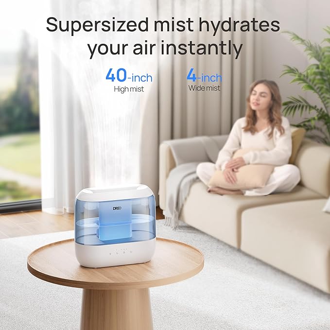 Dreo Humidifiers for Bedroom, Top Fill 4L Supersized Cool Mist Humidifier with Oil Diffuser and Nightlight, 36H Runtime, Quiet Ultrasonic Humidifiers for Home, Large Room, Baby Nursery and Plants
