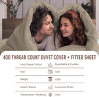 Pizuna 100% Cotton King 3 Pc Duvet Cover + 1 Pc Fitted Sheet Set 400 Thread Count Simply Taupe Sateen Weave Luxurious Long Staple Cotton 4 Piece Bedding Set-1 Duvet Cover,2 Pillow Shams,1 Fitted Sheet
