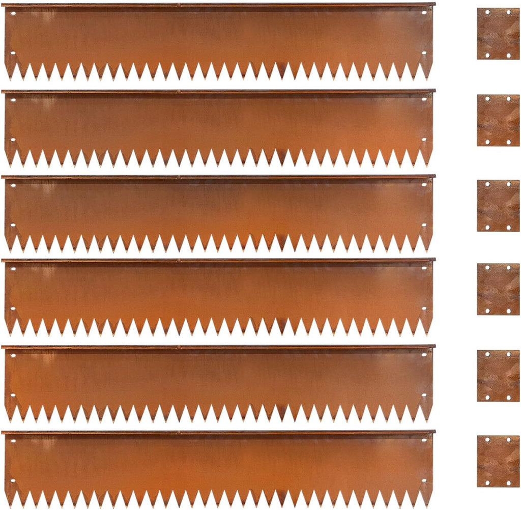 Steel Garden Metal Landscape Edging 40 inch with Top Bending Protection Pre-Rusted Steel Garden Edging 6 Inch Depth 90 Degree Bend 6 Pack for Lawn Yard (6 inch-90 Degree Bend, Rusted)