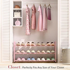 Bumusty 3-Tier Expandable Shoe Rack for Closet, 18“-33” Adjustable Shoe Rack for Small Space, Small Shoe Organizer for Front Door, Sturdy Metal, Pink