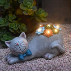 Cat Garden Figurines Outdoor Decor Solar Statue with LED Lights for Patio Lawn Yard Art Decoration Housewarming Garden Gift