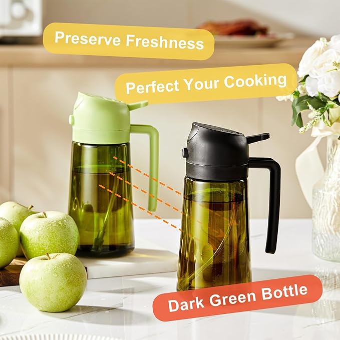 CXINYI - 16oz/470ml Olive Oil Dispenser for Kitchen with Stickers - 2 in 1 Olive Oil Sprayer for Cooking, Air Fryer, and Salad, Blue (Light-Proof Kitchen Gadget)
