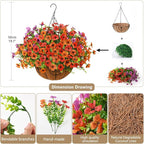 ZFProcess Artificial Faux Hanging Plants Flowers Basket for Spring Outdoor Decoration, Fake Silk Daisy in Planter Realistic UV Resistant Look Real for Porch Home Patio Balcony Yard(Purple Orange red)