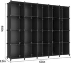 HOMIDEC 20-Cube Black Storage Organizer, Modular Shelf With Hammer, Storage Bin Cabinet Closet Bookshelf for Living Room, Bedroom, Office, Each Cube Size 11.8 x 11.8 Inch