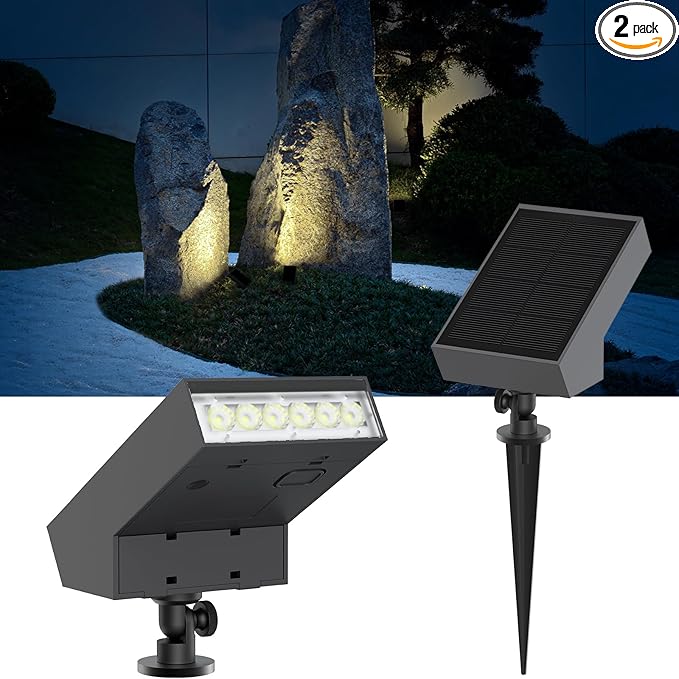 Solar Landscape Lights Outdoor, 3000K Dimmable Solar Pathway Lights, 500LM Solars Spot Light IP65 Waterproof for Walkway Lawn Yard, 2pcs