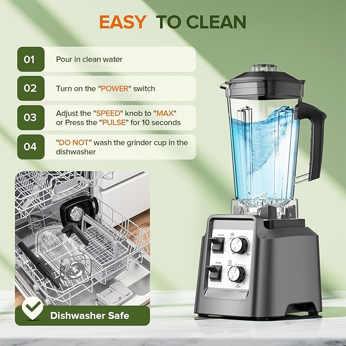Blenders for Kitchen, Blender & Grinder Combo, Smoothie Blender, 68Oz Pitcher for Crushing Ice, Puree and Frozen Fruit with Autonomous Clean, BPA-Free