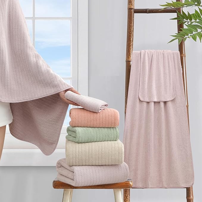 18 Piece Bath Towels Set,Soft Family Bathroom Towel Set with Hanging Loops-6 Bath Towels,6 Hand Towels,6 Washcloths,Highly Absorbent Quick Dry Shower Towel for Bathroom,Hotel,Spa-Blush Pink Towel Set