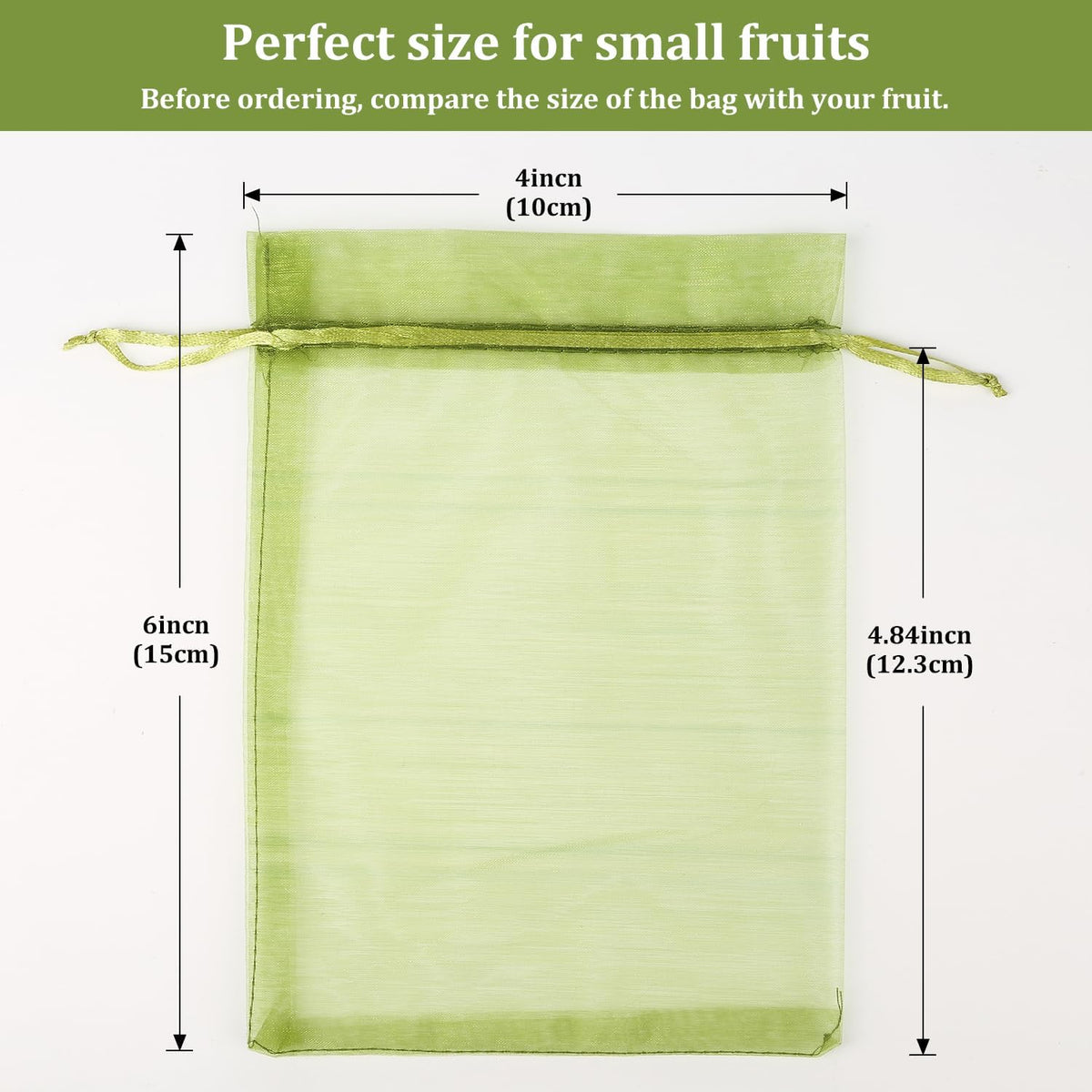 100Pcs Fruit Protection Bags, 4×6inch Fruit Netting Bags for Fruit Trees, Green Fruit Netting Cover Drawstring Mesh Bags Pest Barrier for Strawberry Blueberry Small Fruit