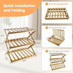 3-Tier Bamboo Shoe Rack, Foldable Shoe Storage Organizer for Closet, Bedroom, Entryway & Living Room - Portable No-Assembly Design, Space-Saving for Shoes & Accessories(3 Tier) (Wood)