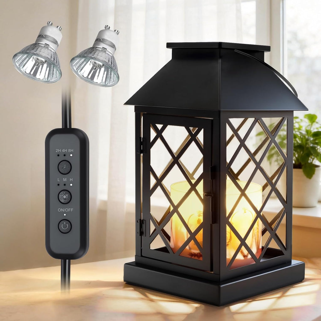 Candle Warmer Lamp with Timer, Dimmable Candle Warmer Lantern for Large 3 Wick Jar Candles Vintage Enclosed Metal Candle Lamp Farmhouse, Wax Melts Warmer, Home Decor Birthday Gifts for Women Mom