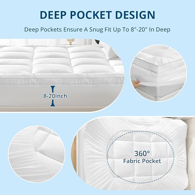 YUGYVOB Queen Mattress Topper Extra Thick, Cooling, and Breathable Mattress Pad 8-21" Deep Pocket Soft Down Alternative Fill