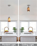 Mini Pendant Lights Kitchen Island,Blown Art Glass Pendant Light Fixtures with Brush Nickel Finish Coffee Brown Hanging Lamp Shade for Kitchen Over Sink,Hallway,Bathroom Dining Room