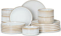 E-far Stoneware Dinnerware Sets, 18-Pieces Modern Plates and Bowls Sets, Kitchen Dinning Porcelain Dishes Set for 6, Chip & Scratch Resistant, Dishwasher & Microwave Safe, Creamy Beige