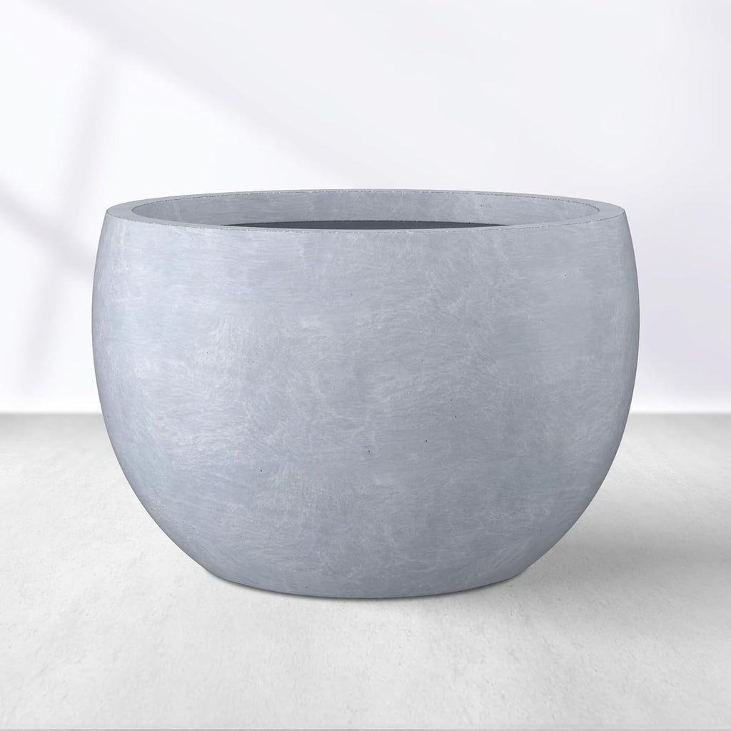 Kante 19.9" Dia Round Concrete Planter, Outdoor/Indoor Large Bowl Plant Pots with Drainage Hole and Rubber Plug for Garden Patio Balcony Home, Gray