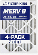 Filter King 7x6x1 Air Filter | 4-PACK | MERV 8 HVAC Pleated A/C Furnace Filters | MADE IN USA | Actual Size: 7 x 6 x .75"